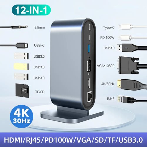 Afbeelding van USB C Docking Station PD 100W USB C HUB Type C naar HDMI-compatibele adapter 4K 30Hz VGA RJ45 USB 3.0 HUB USB-splitter voor MacBook