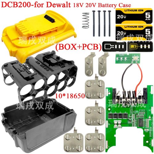 Image of Universal 18V Li-Ion Battery Case with PCB Protection Board for Dewalt DCB200 and 18650 Cells – Durable Storage Housing for Power Tool Batteries