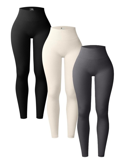 Imagen de Pantalones de Yoga Acanalados para Mujer con Cintura Alta, Mallas Deportivas Sin Costuras con Control de Barriga para Gimnasio y Entrenamiento