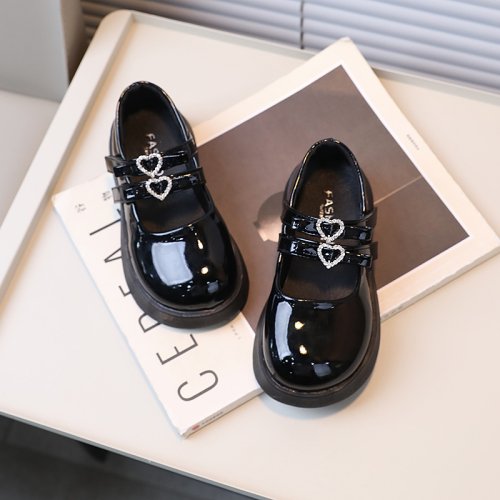 Bild von Kinder-Lederschuhe für den Frühling, Weinrot, Schwarz, elegante Mary Janes-Mädchen, klobiger Klettve...