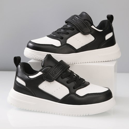 Image of Comfortable Leather Sneakers for Kids – Non-Slip School Shoes for Boys and Girls in Black and White
