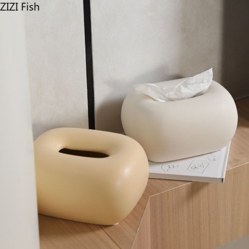 Immagine di Scatola per fazzoletti ad angolo rotondo creativo Tavolino da caffè Decorazione da scrivania Minimalismo Scatola per fazzoletti in ceramica Comodino Porta asciugamani di carta