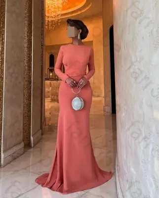 Image de Robe de Soirée Maman de la Mariée - Col Bijou Manches Longues Rose
