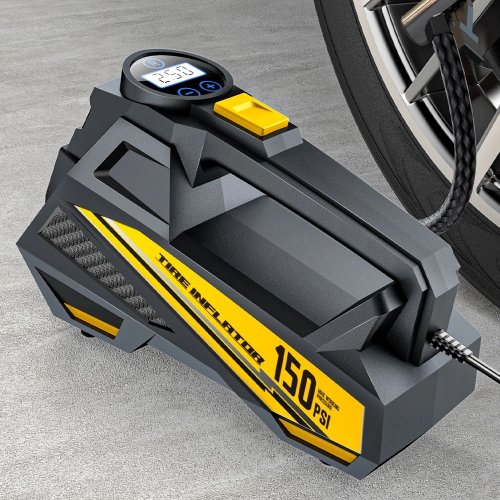 Bild von Tragbare 12V Elektro-Reifenluftpumpe mit Kabel – Hochleistungs-Autopumpe bis 150 PSI, schnelle Reifendruckaufbereitung für Auto, Motorrad und Fahrrad
