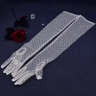 Image de Gants de mariée longueur coude doigt accessoires de fête d'enterrement de vie de jeune fille points ...