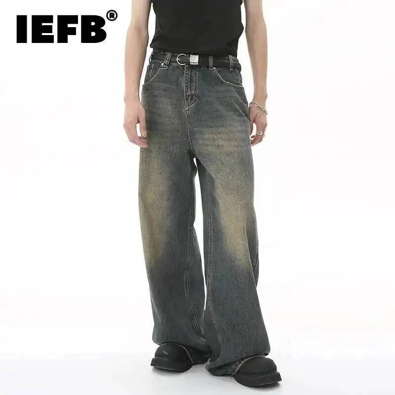 Image of IEFB Summer Men's Denim Pants Old Blue Washed Male Jeans Straight Casual Menwear Loose Wide Leg Trousers New Fashion 9C354