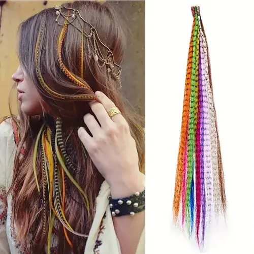 Image de Extensions de Cheveux en Plumes Colorées - 10 Brins, 16 Pouces