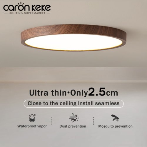 Image of Modern LED Ceiling Light Circular Ultrathin Wood Grain Walnut Decorative Light Bedroom Dining Room Living Room Indoor Home Light