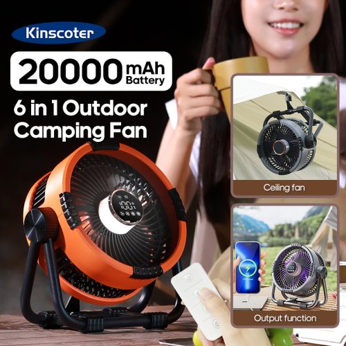 Bild von Multifunktionaler 6-in-1 Desktop-Luftzirkulator mit 20000 mAh Akku – Kabelloser Camping-Ventilator für Zelt und Outdoor-Nutzung, 4 Geschwindigkeitsstufen, Decken- und Tischventilator