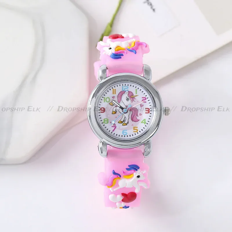 Afbeelding van Leuke Kinderhorloge met Cartoon Motief - Roze Silicone Quartz Horloge