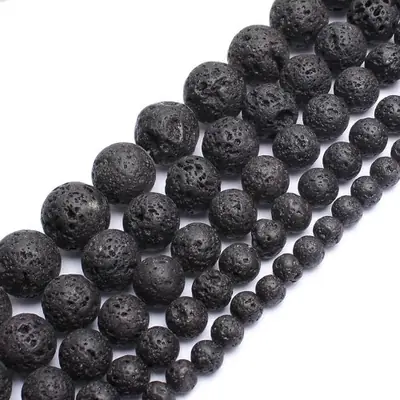 Image de Perles de Lave Volcanique Noire - 4 à 14mm - Bricolage Bijoux