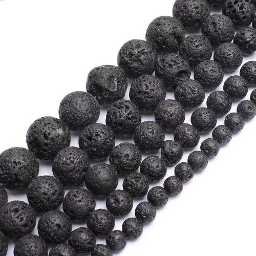 Image de Perles de Lave Volcanique Noire - 4 à 14mm - Bricolage Bijoux