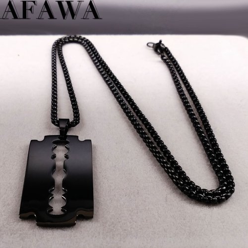Bild von Gothische Klinge Rasiermesser Anhänger Halskette für Männer – Schwarze Edelstahl Kette, Ästhetischer Schmuck, Collier Homme N423S01