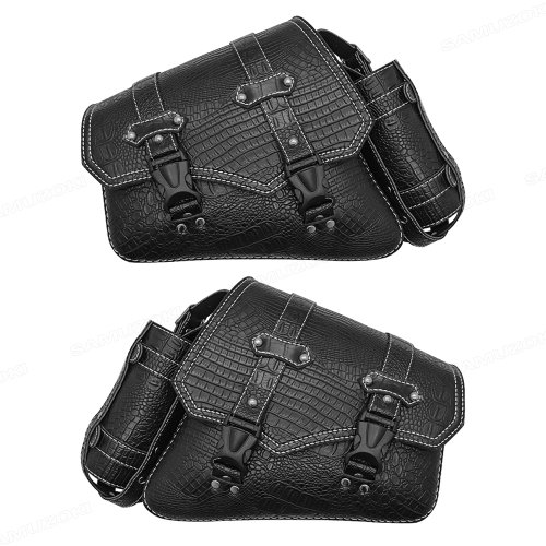 Image of Universal Motorcycle Luxury Black Crocodile Pattern Plastic Buckle Storage Tool Pouch Saddle Bag Luggage Bags for Left and Right Side