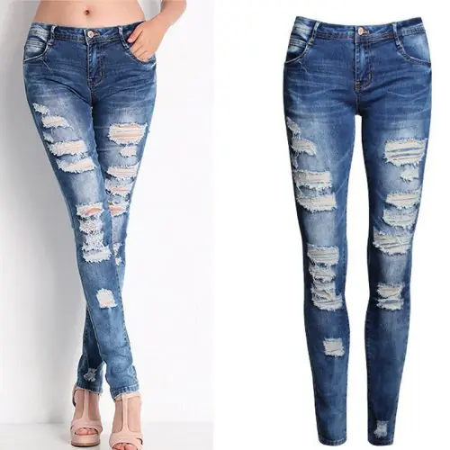 Image de Jeans Femme Taille Haute Déchiré 2025 - Noir & Blanc