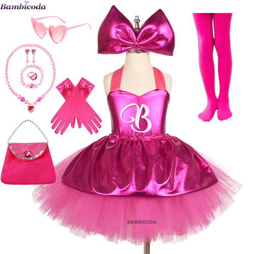 Immagine di Abito da Principessa Rosa al Ginocchio con Tutù in Tulle per Bambine – Costume da Festa di Compleanno, Natale, Halloween e Cosplay