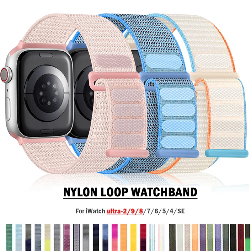 Zdjęcie Elegancki nylonowy pasek z pętlą do Apple Watch 38mm, 40mm, 41mm, 42mm, 44mm, 45mm, 49mm – kompatybilny z serią iWatch 4, 5, 6, 7, 8, SE, Ultra – bransoletka sportowa dla mężczyzn i kobiet