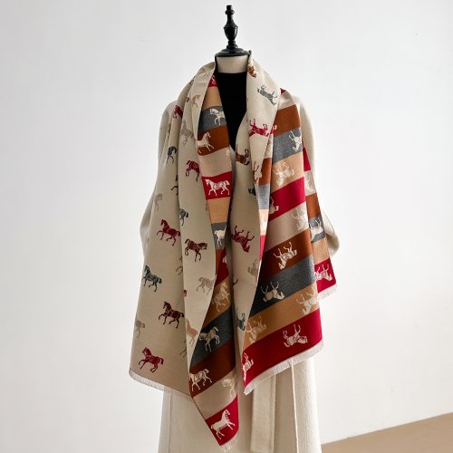Imagen de Bufanda de Pashmina con Estampado de Caballo Elegante, Suave y Cálida con Flecos, Chal Invernal A Prueba de Frío y Viento, Diseño Moderno y Sofisticado
