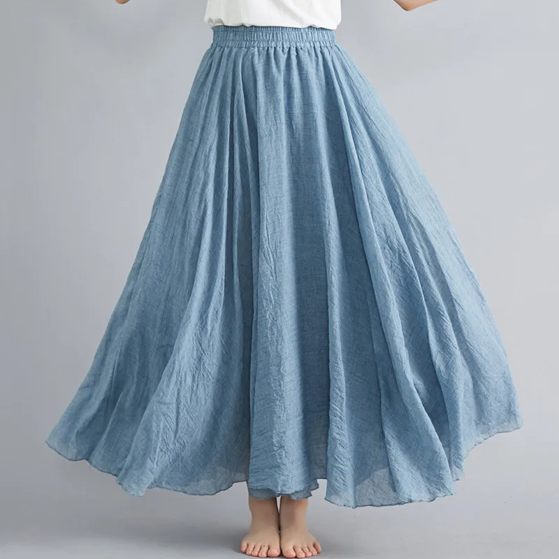 Imagen de Ropa de lino y algodón a la moda, Faldas para Mujer, Maxi Y2k, elegante Falda de playa, Ropa informal para Mujer, Vestido largo bohemio, Faldas Harajuku