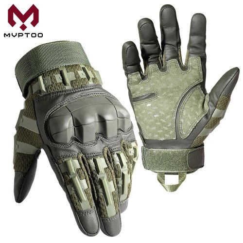 Image of Premium Tactical Full-Finger PU Leather Gloves with Touchscreen Compatibility for Combat, Shooting, Hunting, Airsoft, Hiking, Work, and Cycling – Anti-Skid Protective Gear
