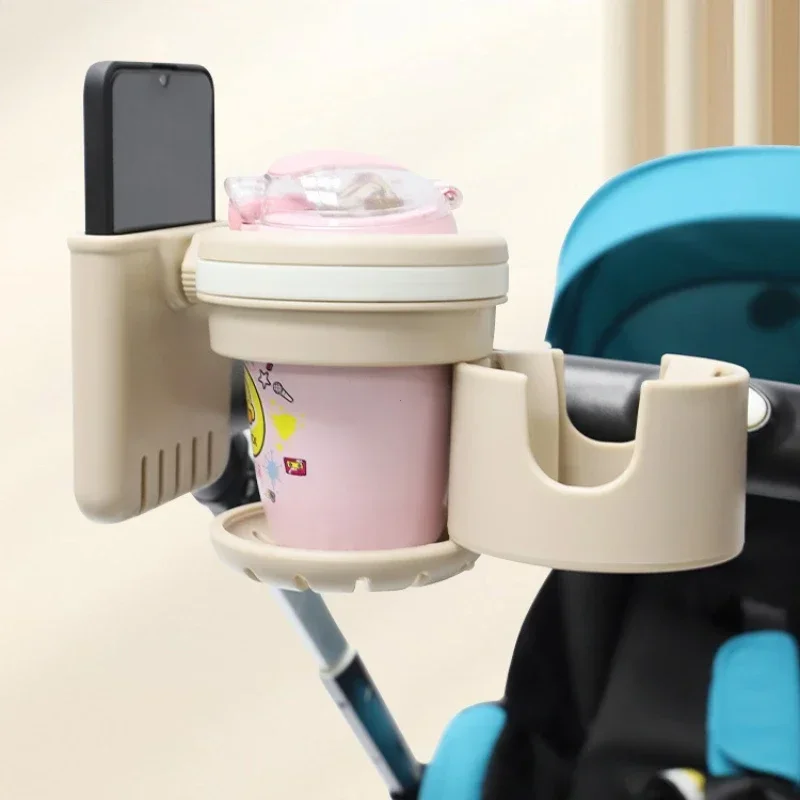 Zdjęcie Uchwyt na kubek do wózka dziecięcego 3 w 1, wielofunkcyjny, antypoślizgowy 360 °   Obrotowy uchwyt na kawę i uchwyt na telefon do akcesoriów do wózków dziecięcych