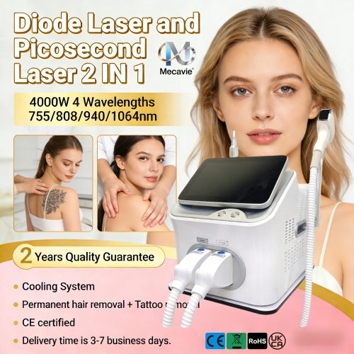 Imagen de 4000W Soprano 2 en 1 808 + Dispositivo de depilación láser de diodo de picosegundo Depilación permanente de eliminación de tatuajes de picosegundo láser