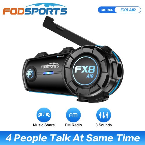 Afbeelding van Fodsports FX8 Air Motorfiets Intercom met Bluetooth Helm Headset voor 4 Rijders - 1000 Meter Bereik