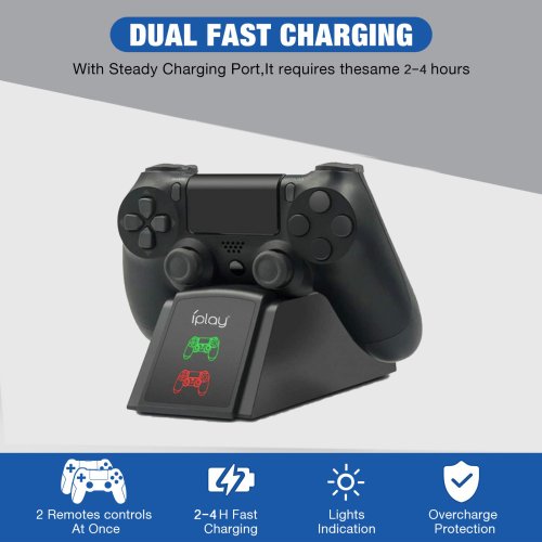 Imagen de Estación de carga rápida para mando de PS4, soporte de cargador Dual con indicador de estado para Playstation 4, PS4 Slim, PS4 Pro