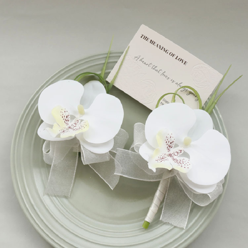 Afbeelding van Elegante Phalaenopsis Simulatie Bloem Boutonnière en Pols Corsage voor Bruiloft, Bedrijfsfeest, Opening of Viering – Perfecte Accessoire voor Gasten