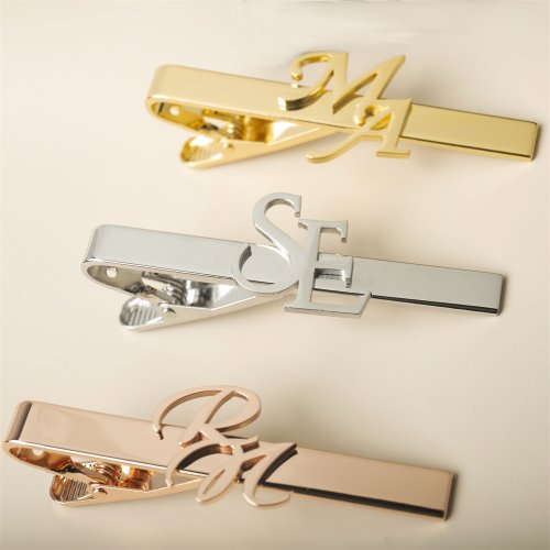 Image of Personalized Stainless Steel Initial Tie Clip for Groom – Custom Men's Wedding Jewelry Gift for Best Man and Formal Occasions