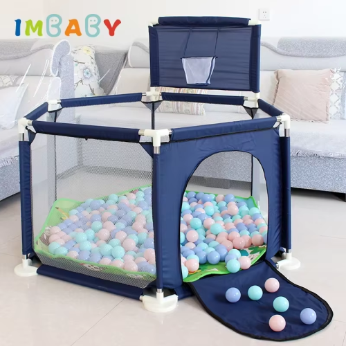 Bild von Imbaby Sechseckiger Laufstall für Kinder mit Basketballkorb – Sicherer Baby-Spielplatz mit Aktivitätszaun für Kleinkinder im Freien