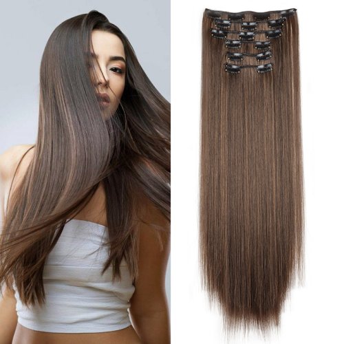 WIGSIN 6 Teile/satz Synthetische 24 Zoll Lange Glatte Haarverlängerung Seidiges Haarteil für Frauen