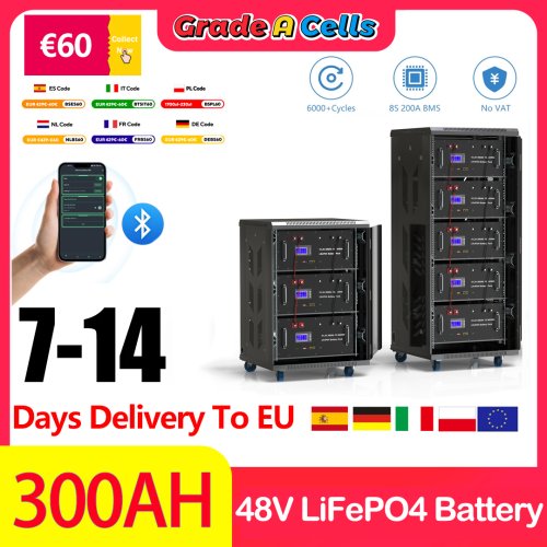 Afbeelding van Lithium-ion Batterij 48V 300Ah 15kW met Bluetooth & RS485 voor Zonne-energieopslag – 6000 Cycli, EU-geleverd zonder Belasting