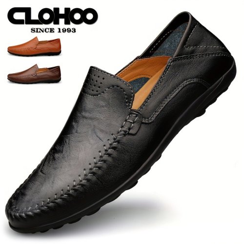 Image of Clohoo Men's Business Casual Shoes with Premium Leather Stitching, Comfortable Breathable Design, and Durable Rubber Sole Made from Second Layer Cowhide