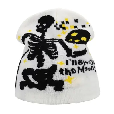 Image de Bonnet Tricoté Y2K Imprimé Crâne - Style Hip Hop