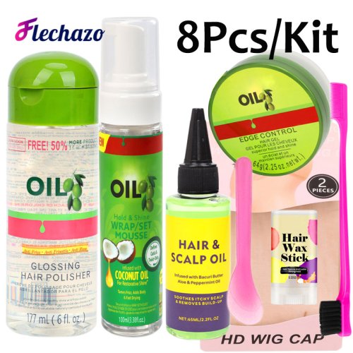 Immagine di Kit Completo per Parrucche e Capelli: Mousse Lucidante, Olio per Cuoio Capelluto, Cera HD, Stick, Spazzola e Accessori per una Fissazione Naturale e Duratura