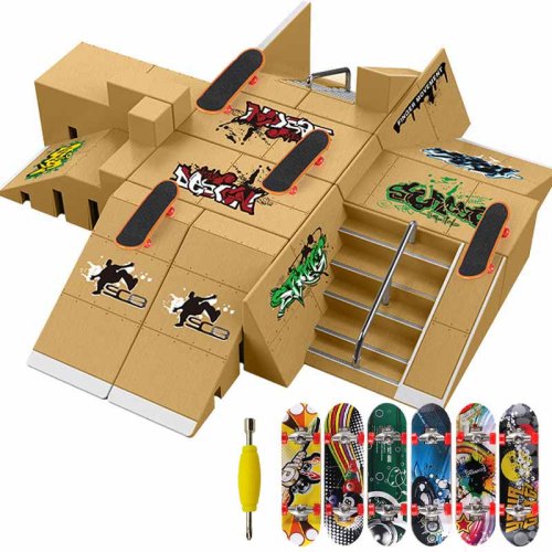 Immagine di Skateboard per Dito con Rampe e Ringhiere - Giocattolo Sportivo Miniatura per Adulti e Bambini, Ideale per Allenamento di Precisione e Divertimento in Casa o nel Parco