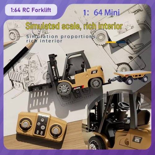 Imagen de Coche RC Mini de Aleación con Control Remoto por Teléfono Móvil 2.4G - Carretilla Elevadora de Ingeniería en Escala 1:64, Modelo de Coche para Niños, Regalo Ideal para Vacaciones