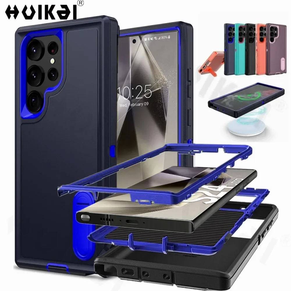 Imagen de Funda protectora resistente para Samsung Galaxy S26 Ultra, S25 Edge, S24, A17 y A56 con soporte integrado y protección completa contra impactos y rayones
