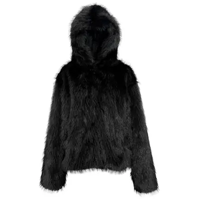 Image de Manteau Homme Fausse Fourrure Noire - Chaud, Doux, Surdimensionné