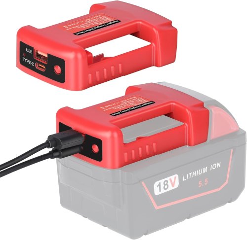 Afbeelding van USB Opladeradapter voor Milwaukee 18V Batterij - Dubbele Uitgang