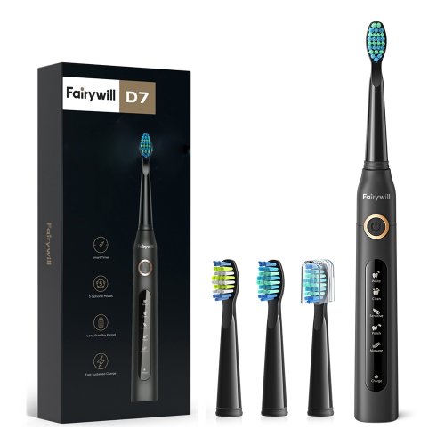 Zdjęcie Soniczna szczoteczka do zębów Fairywill FW-507 – wodoodporna, z ładowaniem USB i wymiennymi głowicami dla dorosłych