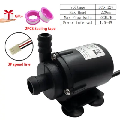 Image de Mini Pompe Submersible Silencieuse 280L/H - 12V/6V pour Aquarium & Hydroponie