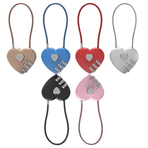Image of 3-Digit Combination Smart Heart Lock for Luggage and Bags – Durable Zinc Alloy Anti-Theft Password Lock with Long Keychain for Secure Travel