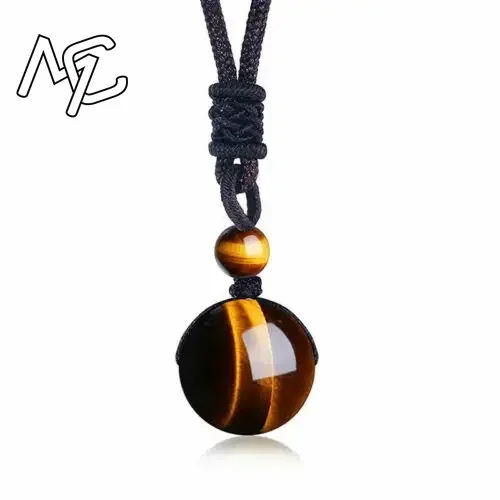 Imagen de Colgante de Ojo de Tigre y Obsidiana Natural - Amuleto de Suerte