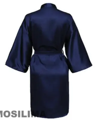 Image de Pyjama Kimono Mariage - Robe de Fête Satin Noir avec Lettres