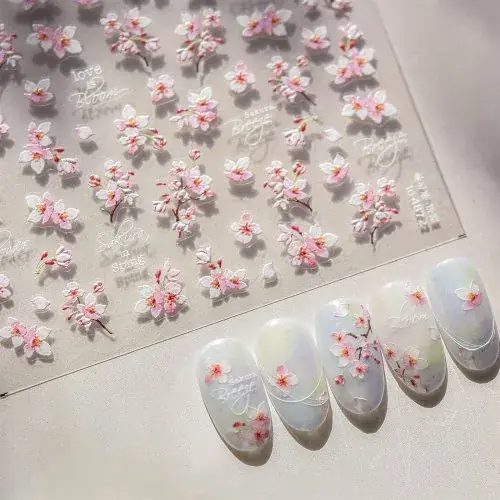 Image de Stickers Ongles Fleurs de Cerisier 3D - Manucure Printanière