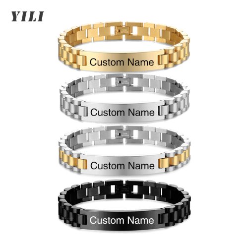 Image of Personalized Engravable Stainless Steel ID Bracelet for Men – Custom Name Plate Identity Band, 19-21cm Adjustable