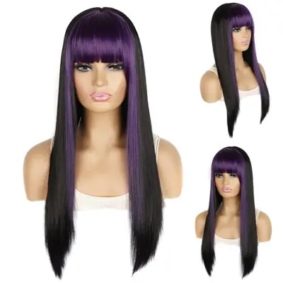 Image de Perruque Synthétique 30 Pouces - Cheveux Longs Lisses Noir Rose