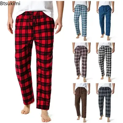 Image de Pantalon de Pyjama Homme Coton Confortable à Carreaux